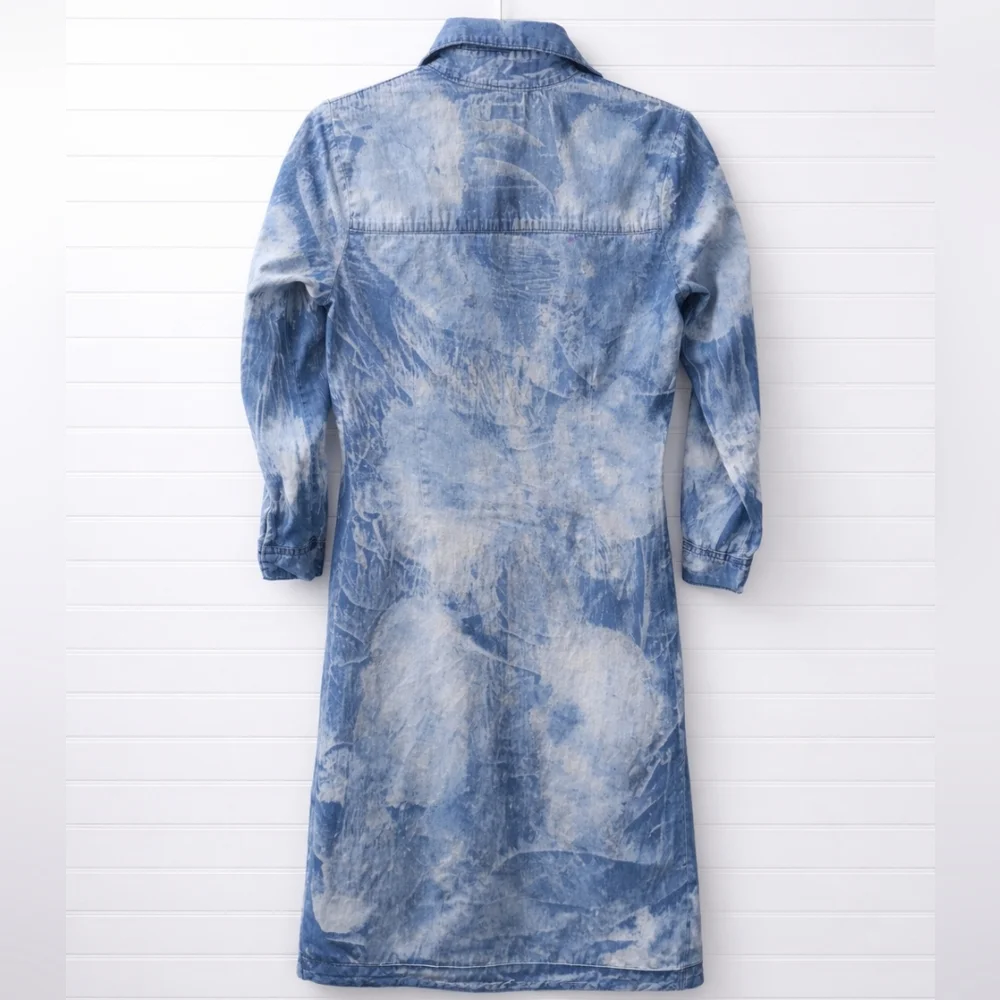 Kroix Denim Lightweight Bleached Tie Dyed Shirtdress M - Picture 2 of 11